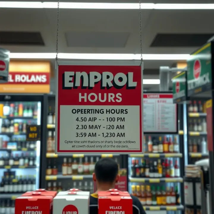 South African liquor store with a visible sign displaying operating hours during lockdown regulations