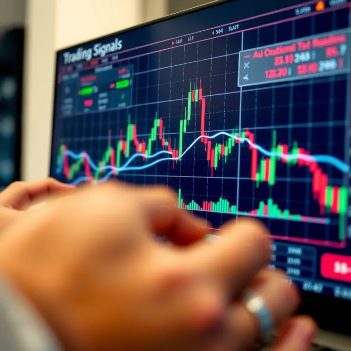 Graph showing forex trading signals generated by an automated trading robot on a digital interface