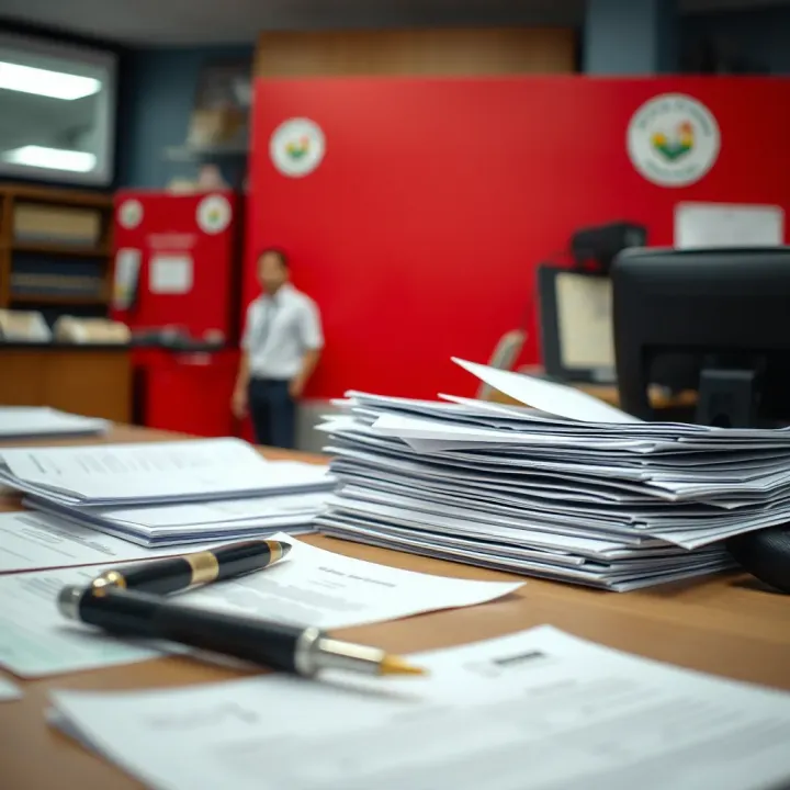 Desk with documents and forms required for licence applications at Bedfordview department