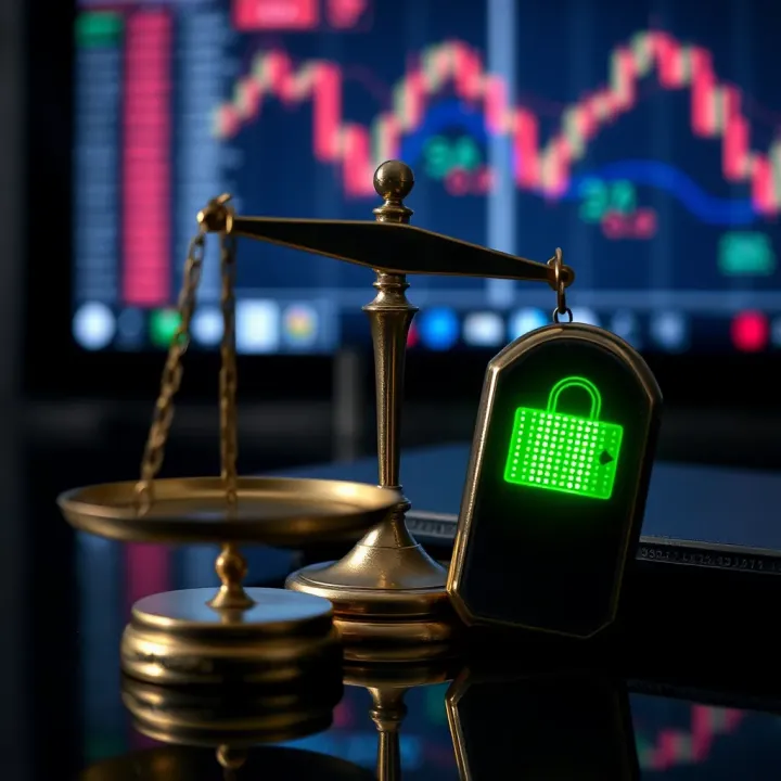 Conceptual illustration of legal scales and digital security representing regulatory aspects of trading automation in South Africa