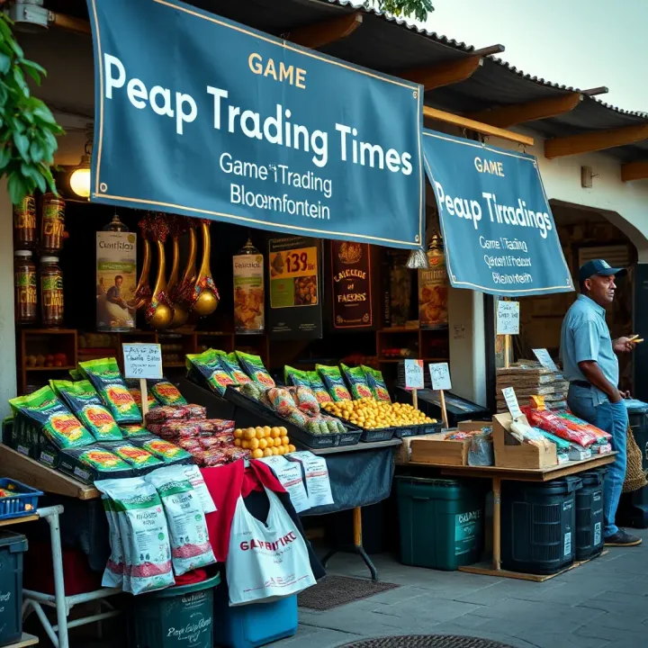 Peak Trading Times for Game in Bloemfontein Market stall with game products and signage indicating peak trading times
