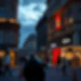 Evening street view of Athlone's busy corner showing illuminated storefronts and pedestrian movement