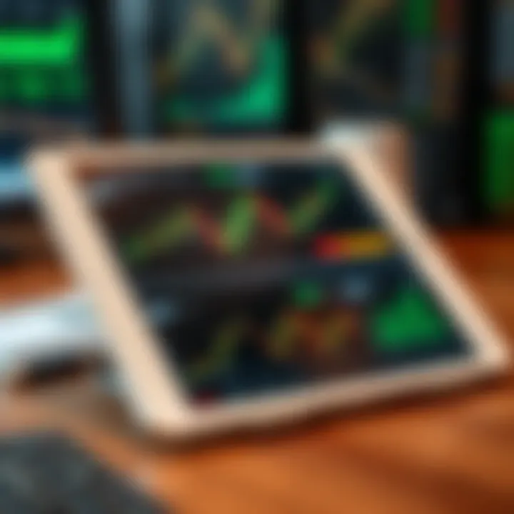 Digital tablet displaying charts and graphs related to binary options trading