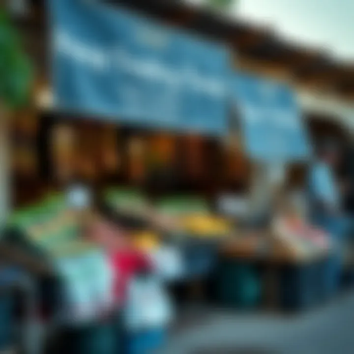 Market stall with game products and signage indicating peak trading times
