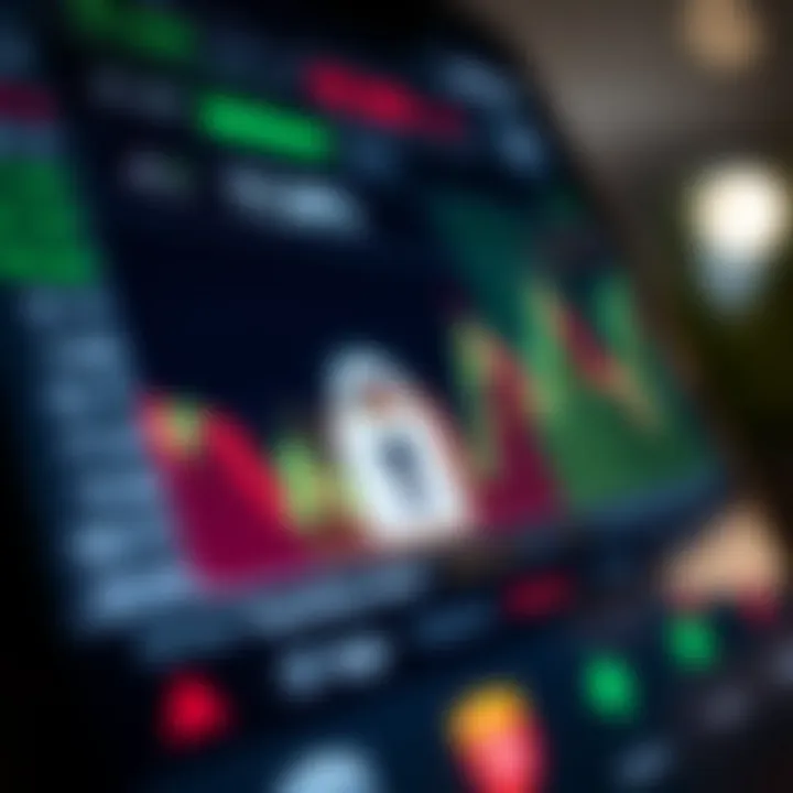 Close-up of a trading app interface showing live market data, security features, and transaction options