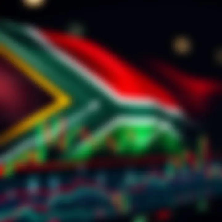 Graph displaying forex trading data with South African flag in background