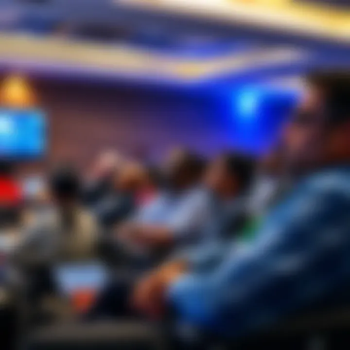 A bustling seminar room in Durban with attendees focused on a forex trading presentation