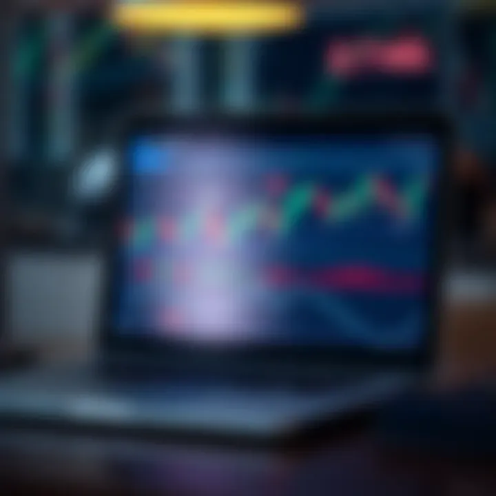 Laptop screen showing forex trading tutorial video with graphical indicators and educational content