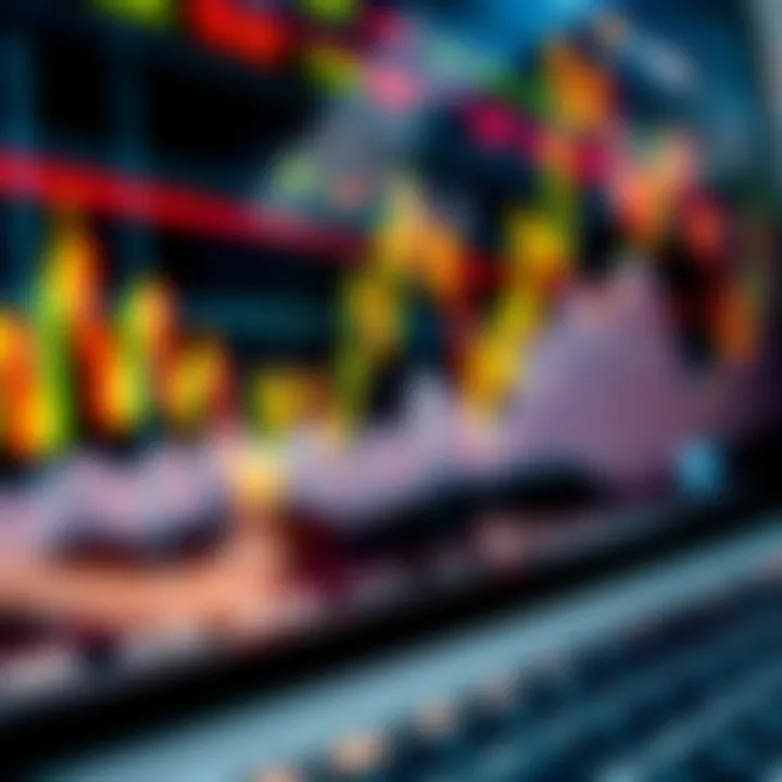 Chart displaying forex currency pairs with upward and downward trends