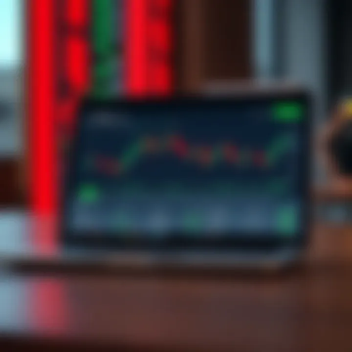 Laptop screen showing an online forex trading course interface with lesson modules