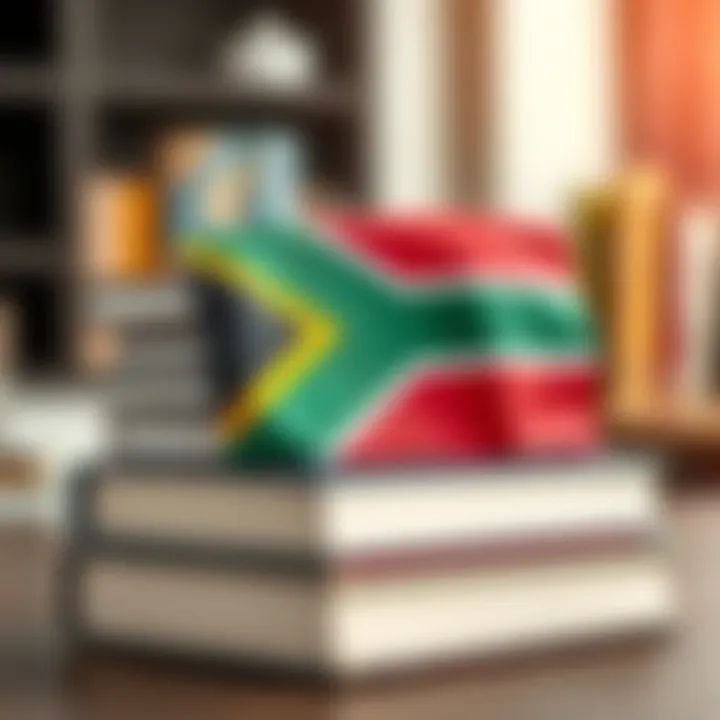 Forex Trading Learning Resources for South African Beginners Stack of forex trading books with a South African flag and currency symbols