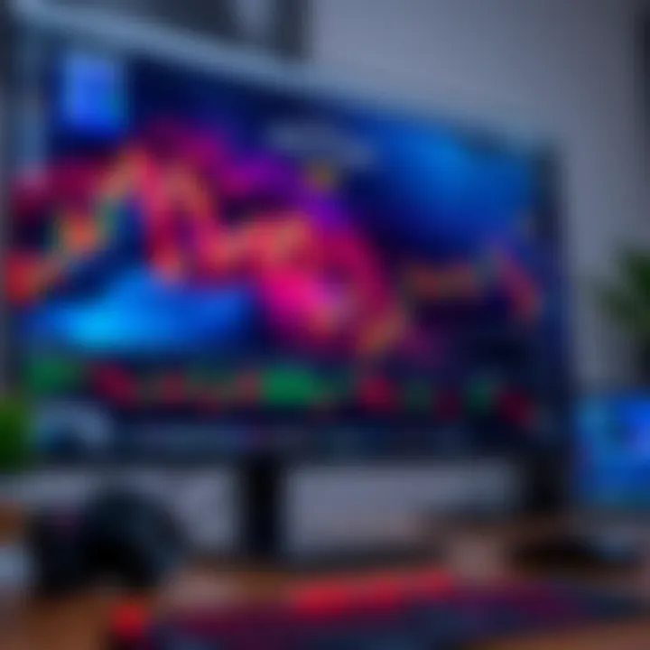 Close-up of a computer screen showing dynamic forex market graphs enhanced by a vibrant, motivational wallpaper to boost trader focus