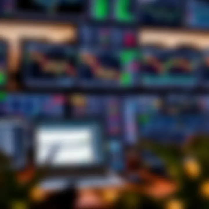 Collection of forex trading software interfaces displayed on desktop and mobile devices