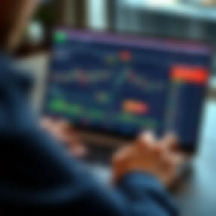 A person comparing online forex course options on a laptop screen with charts and educational content