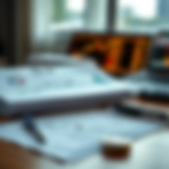 Graphic showing documents and charts related to forex income reporting and tax compliance