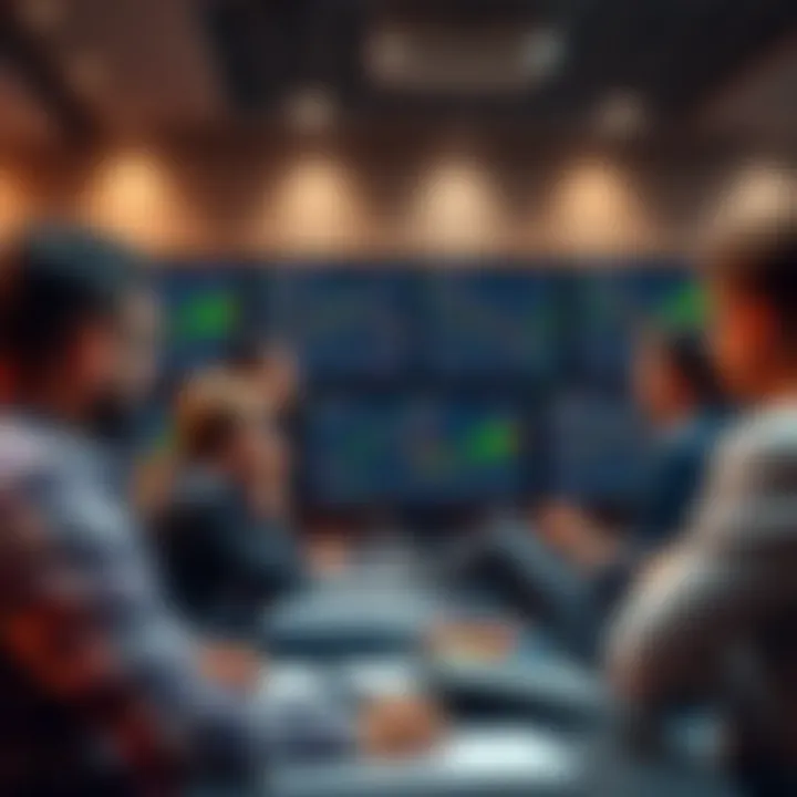 Traders engaging in an interactive forex seminar session with charts and data displayed on screens