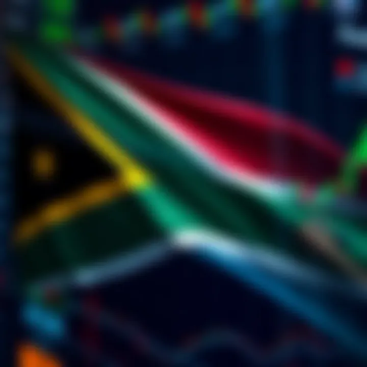 South African flag with forex market charts and currency symbols
