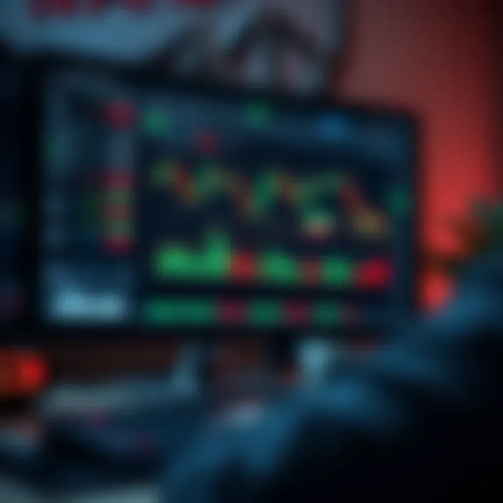 Computer screen displaying forex trading platform with charts and graphs