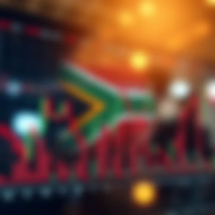 Graph showing forex market trends with South African flag overlay