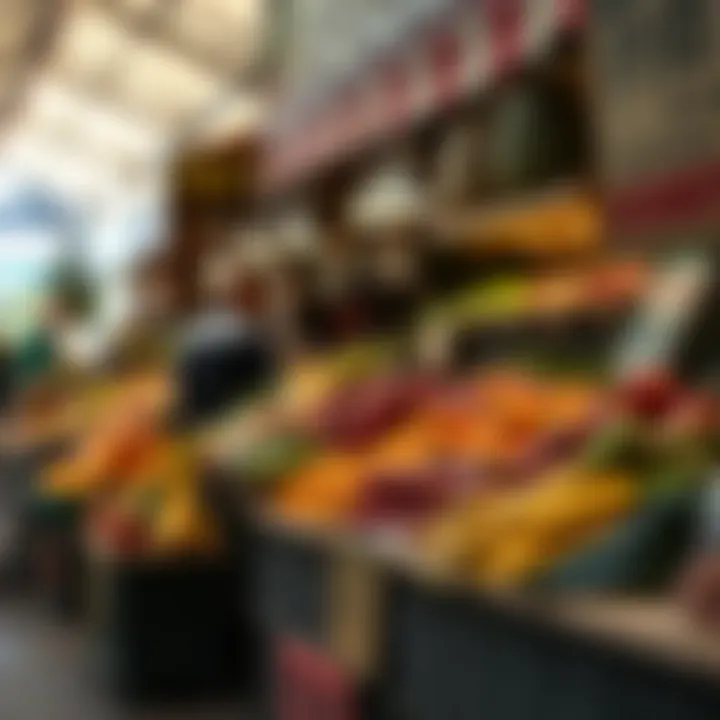 Fresh fruit and vegetable stalls displaying a variety of produce at a Somerset West market