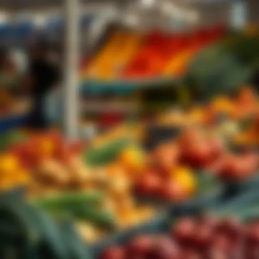 Fresh assortment of fruits and vegetables displayed at a lively outdoor market in Somerset West