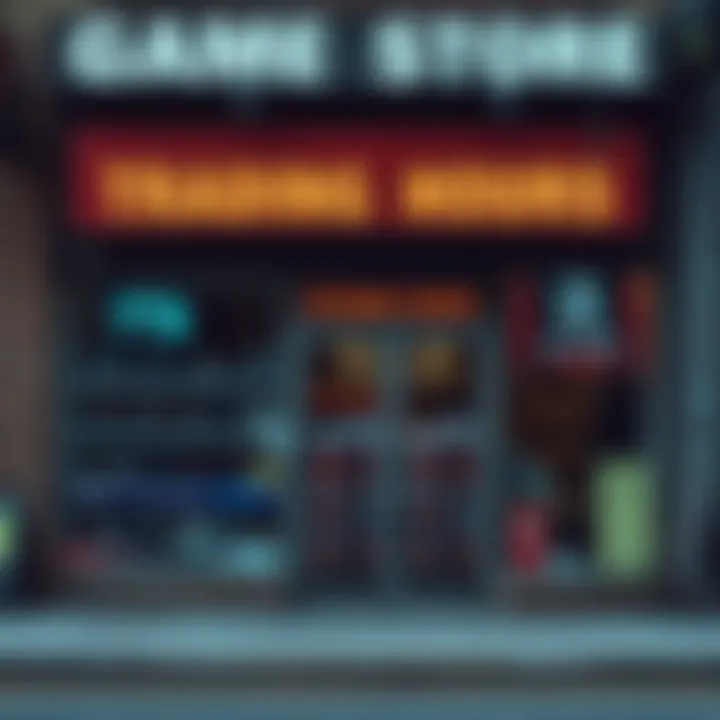 Exterior view of a game store in South Africa with clear opening hours displayed on the door