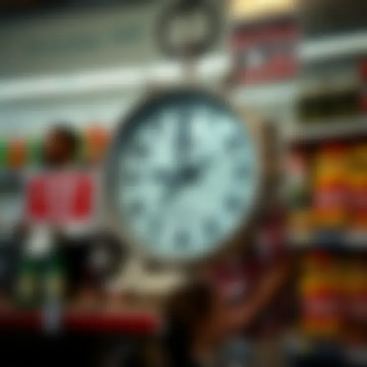 Clock showing store opening hours in a Port Elizabeth general store