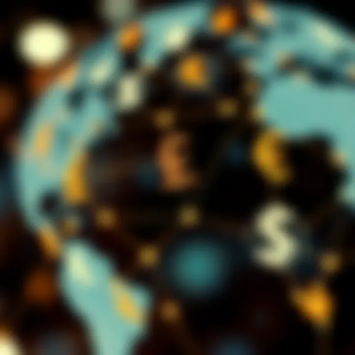 Illustration showing global currency symbols interconnected by a digital network symbolizing international forex trading