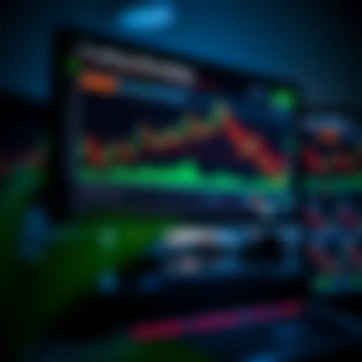 Computer screen displaying a forex trading simulator interface with charts and currency pairs