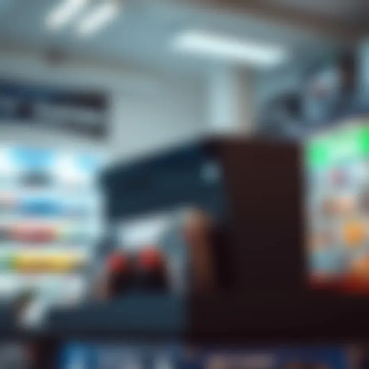 Game console and accessories displayed inside a retail store during business hours
