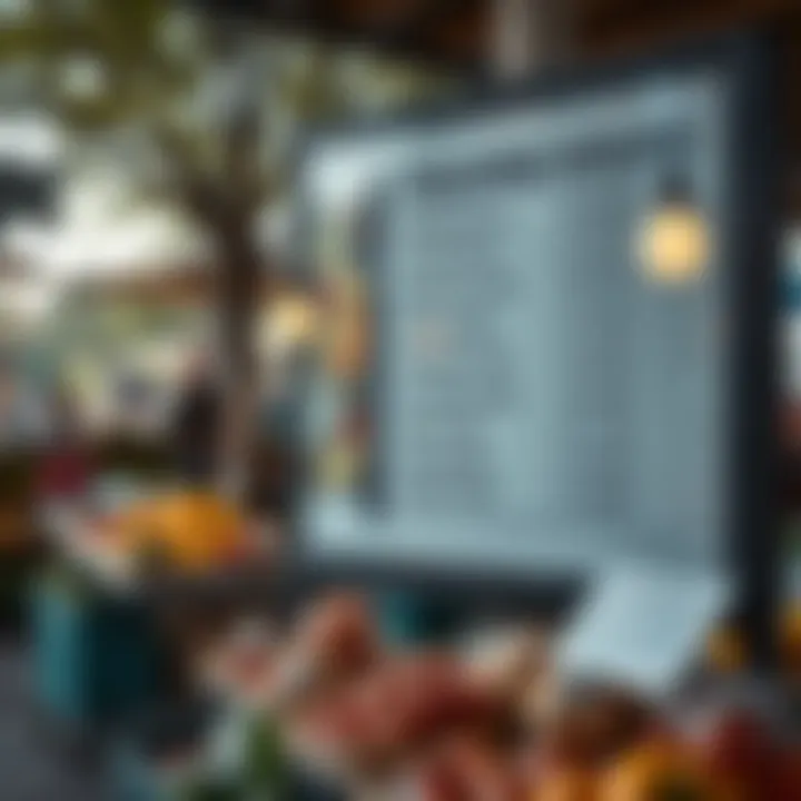 Signboard showing operating hours of a local fruit and vegetable market in a community park