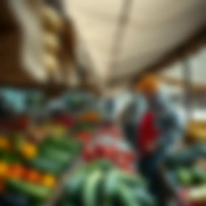 Trading Stalls at Tokai Market in South Africa Outdoor market stalls with various fruits and vegetables under tents