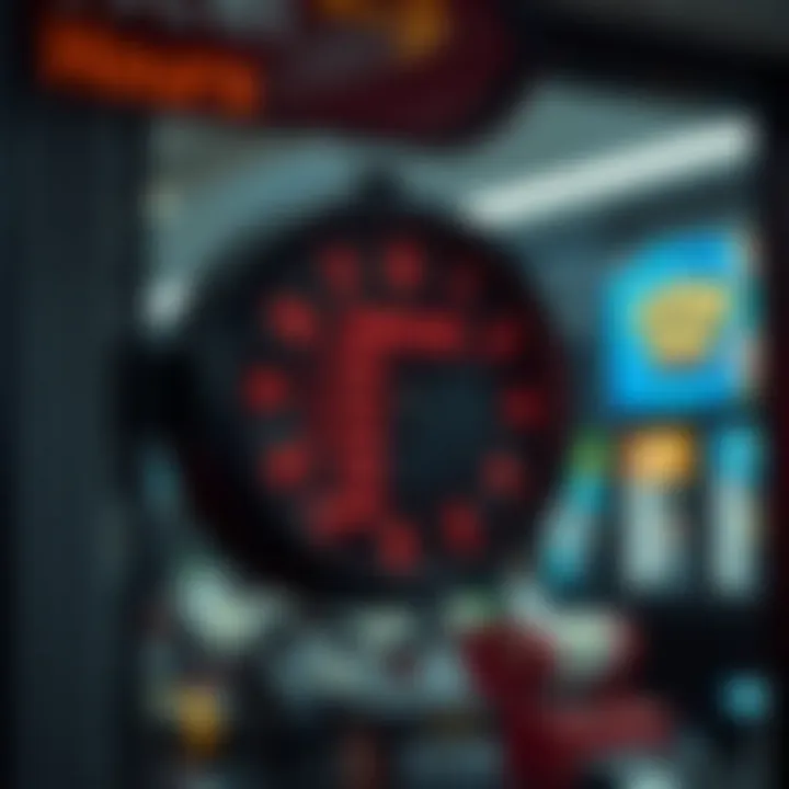 Clock showing trading hours on a signboard outside a local game store