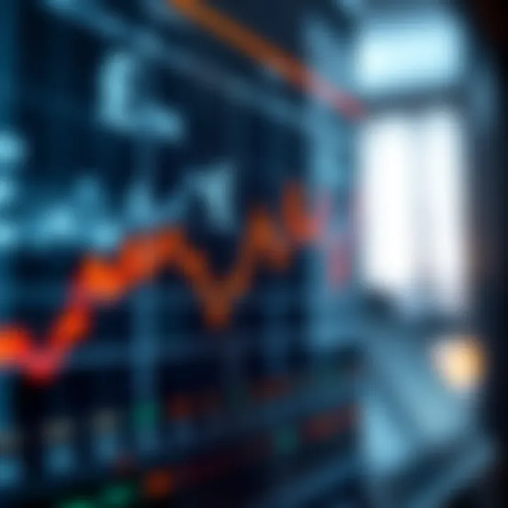 Graph illustrating automated forex trading activity with currency symbols and digital data overlays