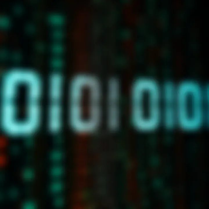 Visual representation of binary digits forming digital data streams