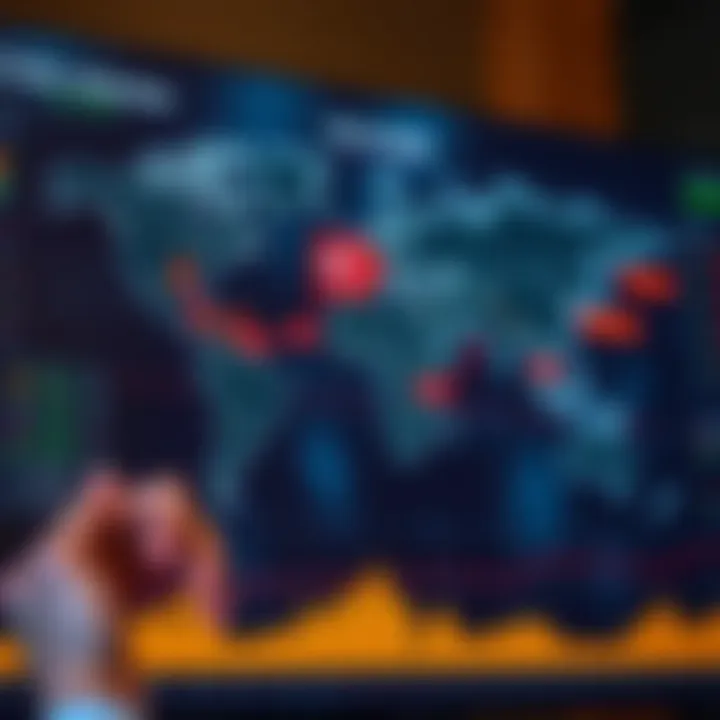 World map highlighting major forex trading sessions with respective time zones