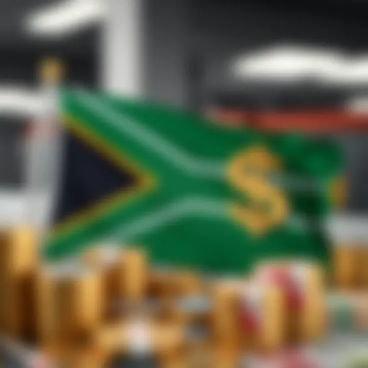 Illustration of South African flag with currency symbols representing forex trading taxation