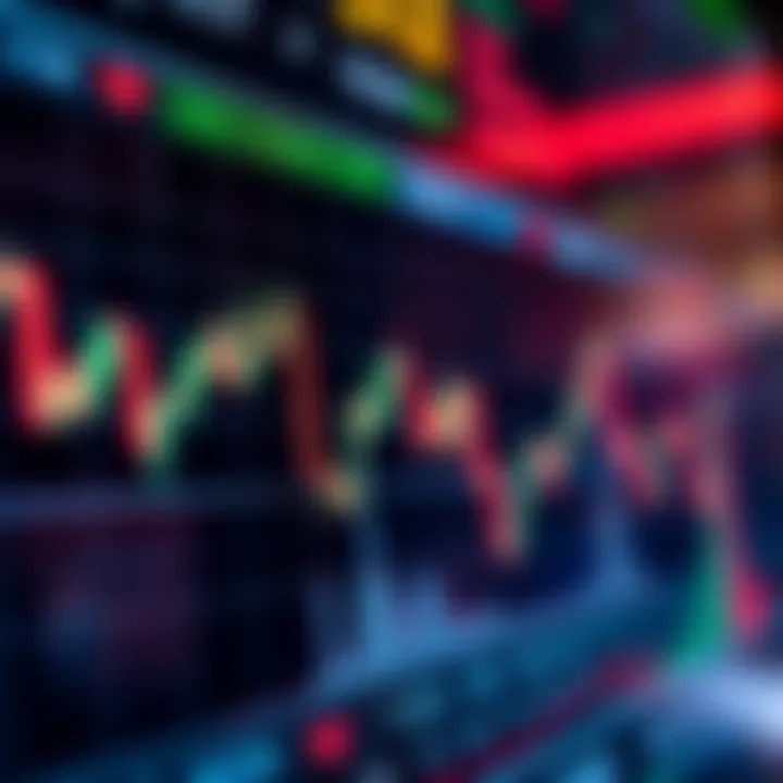 Graph showing forex trading signals with upward and downward trend indicators on a digital interface