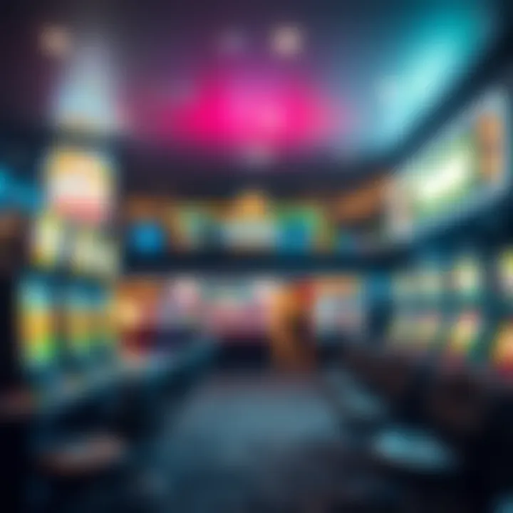 Interior view of gaming section with various gaming machines and seating