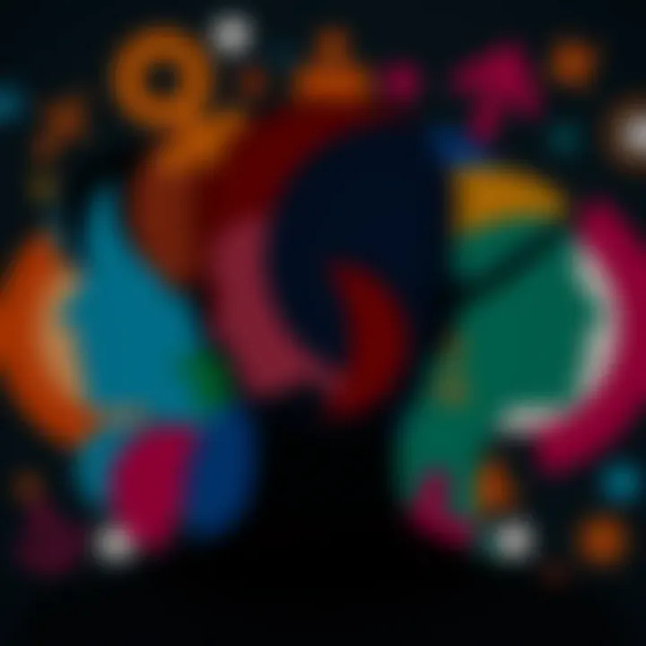 Colorful abstract representation of diverse gender identities with overlapping shapes and symbols