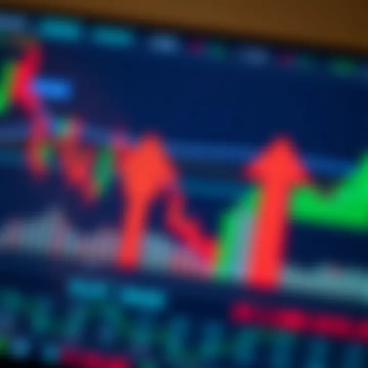 Illustration of financial charts and binary trading concept with upward and downward arrows