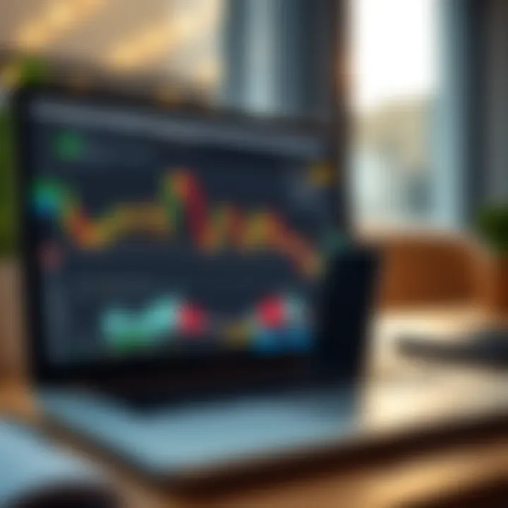 Laptop displaying forex trading charts and online course interface