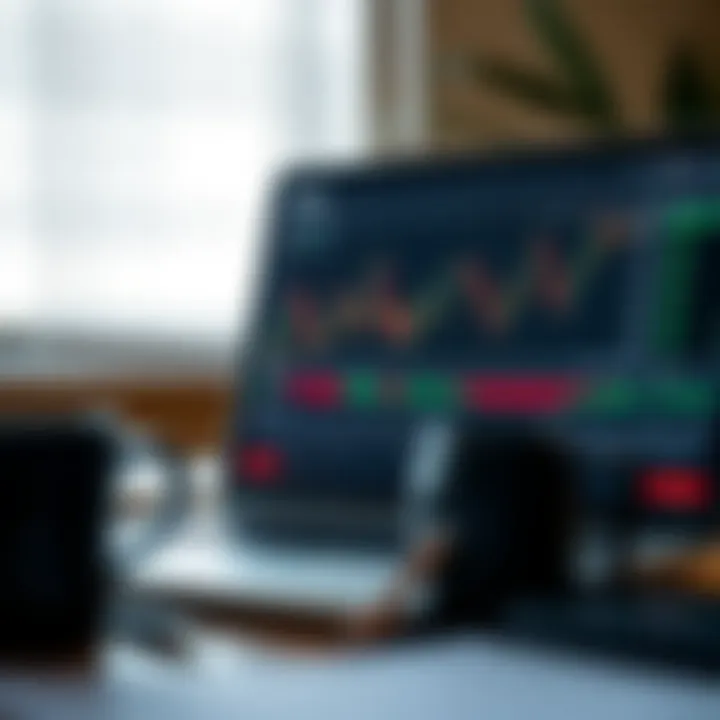 Forex Trading Demo Account and Educational Tools Laptop screen showing a forex trading demo account interface with graphs and educational resources