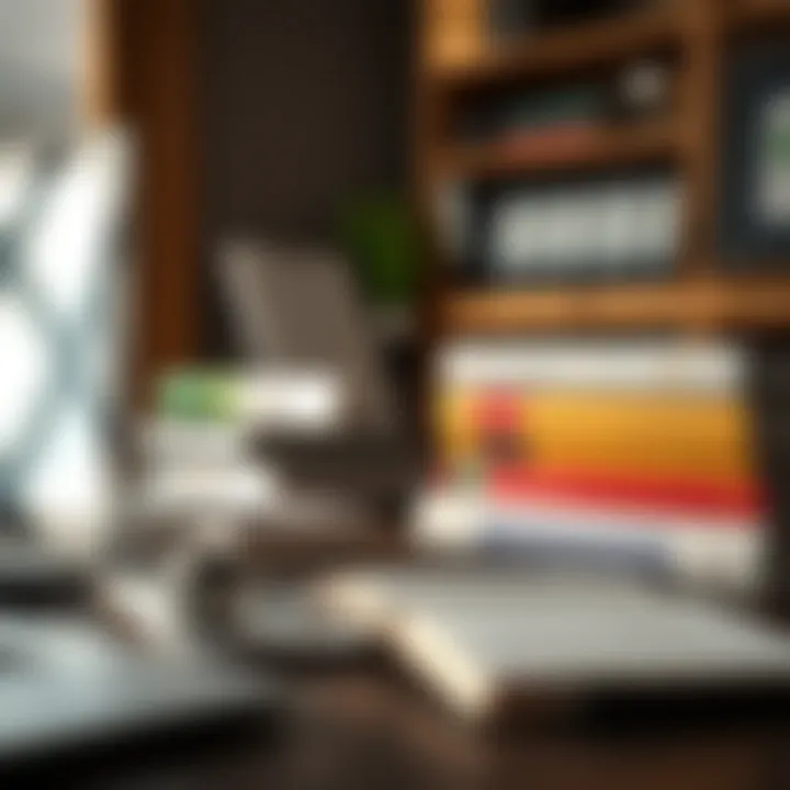 Books and laptop on desk with study materials related to risk management courses and career planning