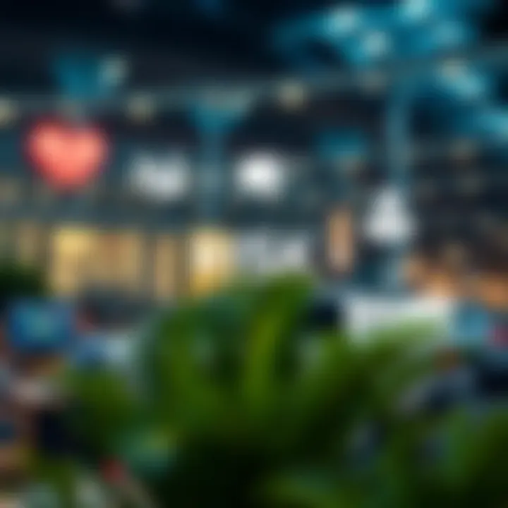 Illustration showing a business environment with icons representing healthcare, finance, and manufacturing sectors linked by risk management strategies