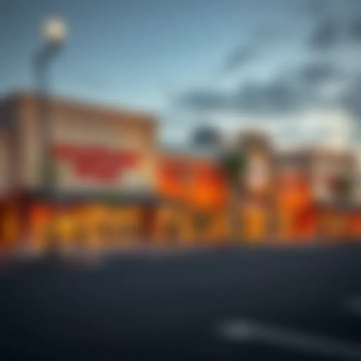 Exterior view of Woodmead Factory Shops showing storefronts and parking area
