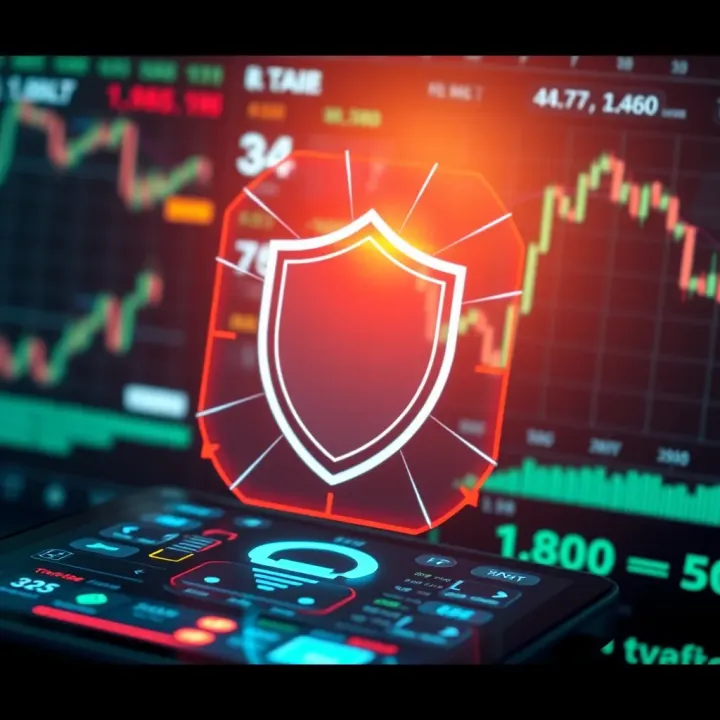Illustration of secure digital shield protecting financial data in a trading application