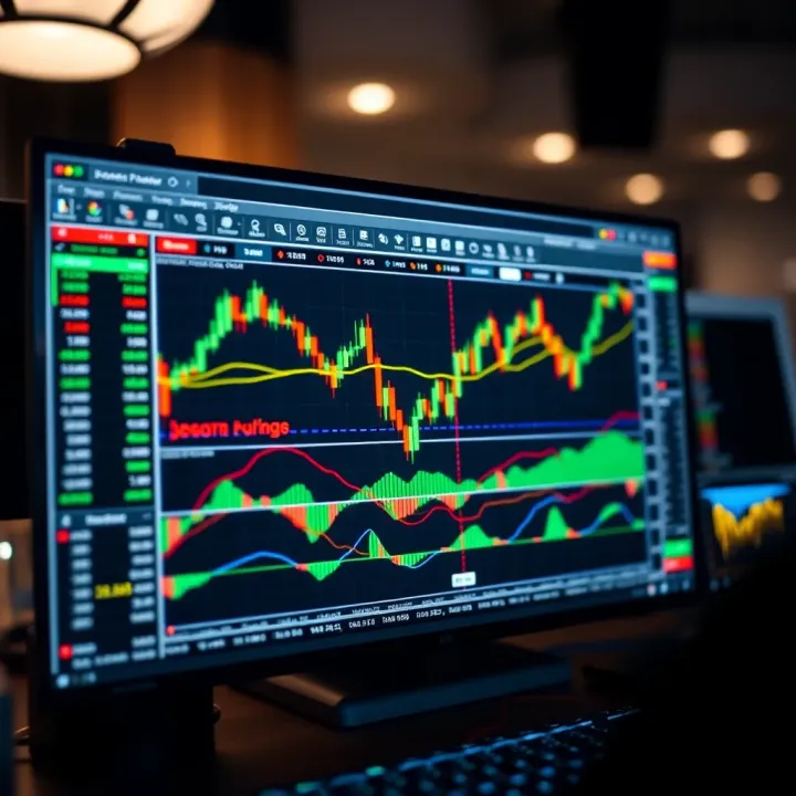 A computer screen showing a forex trading platform with currency charts and data
