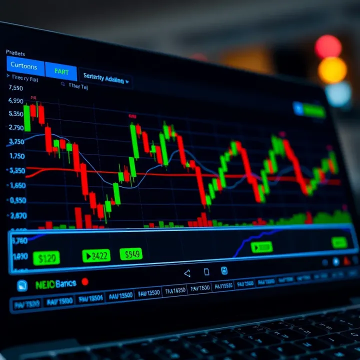 User interface of a forex trading demo application showing currency pair charts and trading options