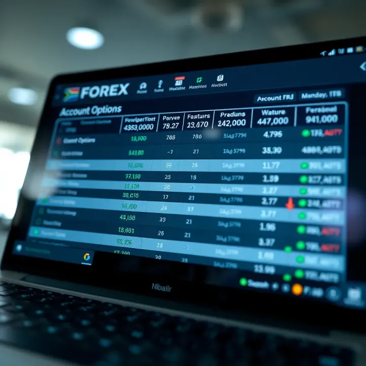 Comparison chart illustrating account options and forex trading features of South African banks